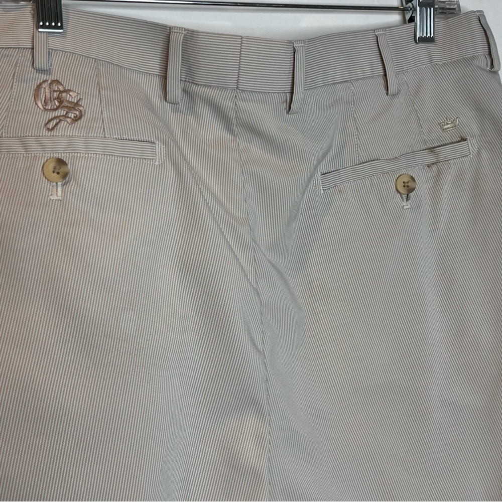 Peter Millar | Crown Sport Shorts Mens Bermuda Zip Fly Golf Tan Pin Stripe - Picture 3 of 6
